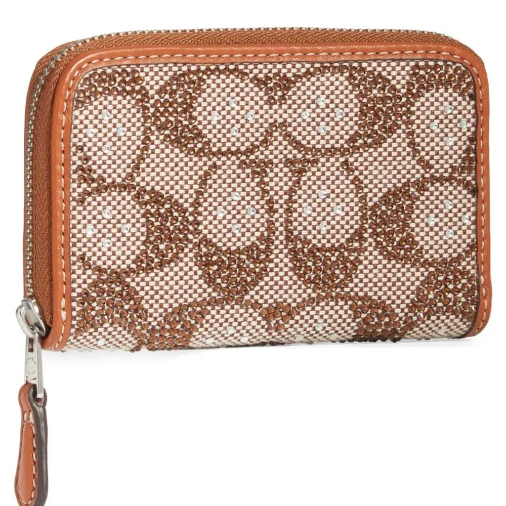 COACH| SMALL CRYSTAL SIGNATURE LOGO JACQUARD ZIP AROUND CARD HOLDER